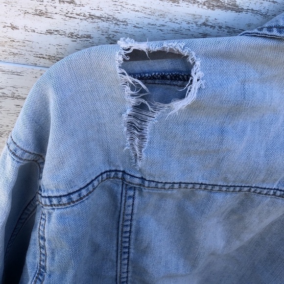 Forever 21 Distressed Denim Jacket | SIZE L - Picture 4 of 12